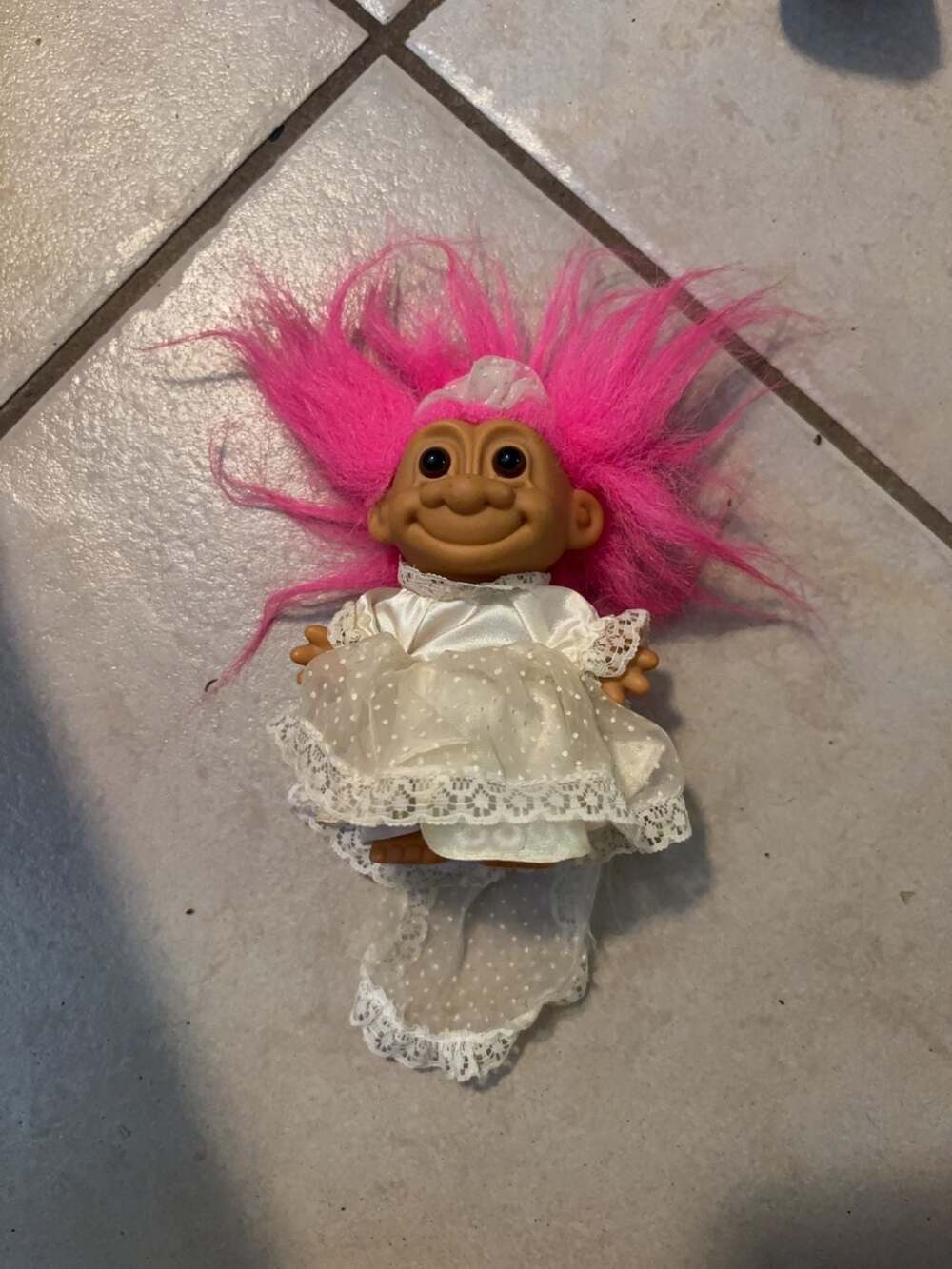 Vintage Russ Troll Doll With Wedding Dress Circa 1990's Purple Hair